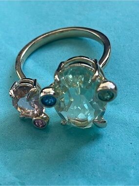 Swarovski Gema  Gold-Tone Aqua & Teal Multi-Stone Open Ring